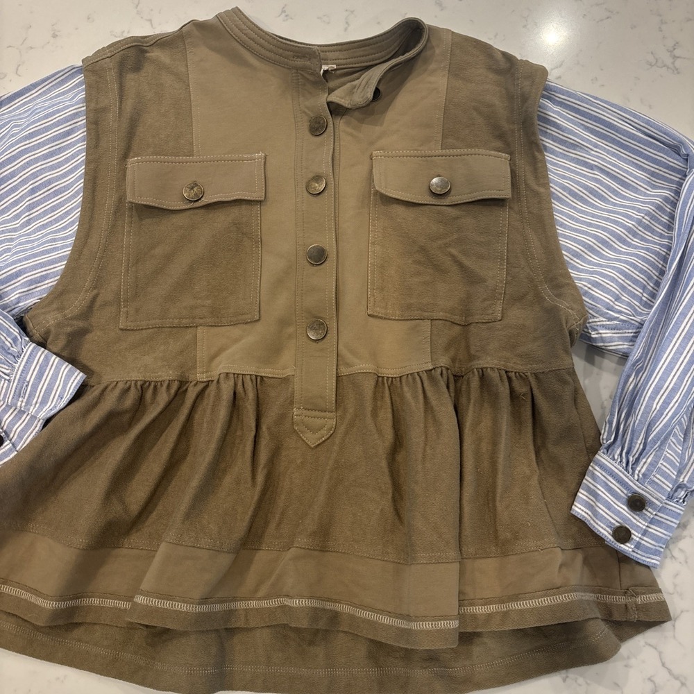 Anthropologie Pilcro Shirt Sleeve Knit Babydoll Shacket Top Preppy Boho Size SM